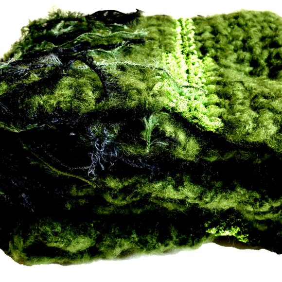 Green Scarf 110x8 Extra Long/Wide Fluffy Unique Handmade Crochet Knit Winter NWT - Picture 5 of 12